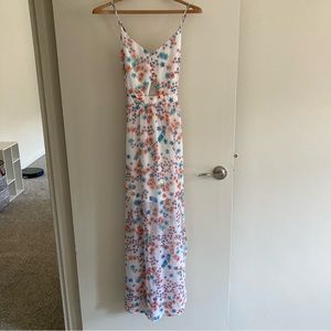 Candies Maxi Floral Front Cut Out Spaghetti Strap Floral Two Layer Dress
